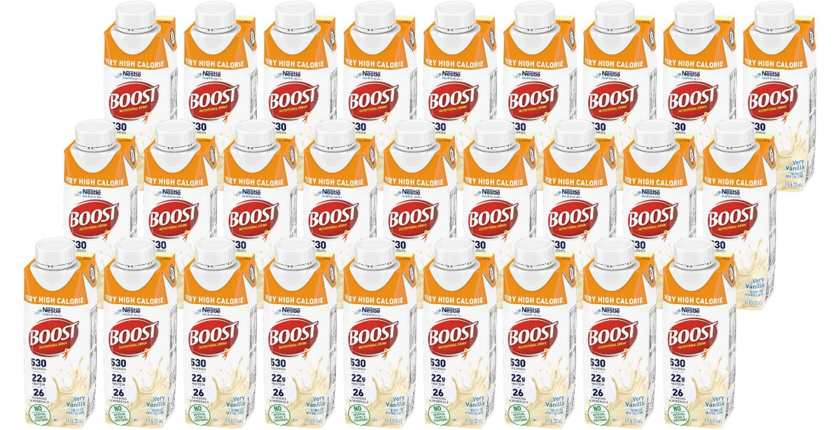 Boost Very High Calorie Nutritional Drink, Very Vanilla, 8 Ounce Box, Pack of 27
