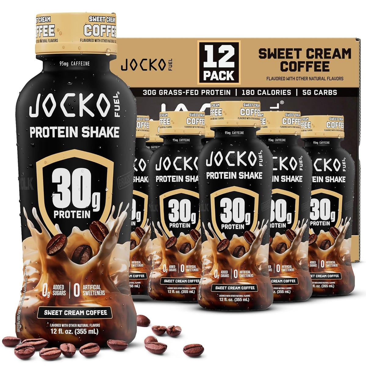 Jocko Fuel High Protein Shakes, Sweet Cream Coffee, 12 fl oz | 12 Pack
