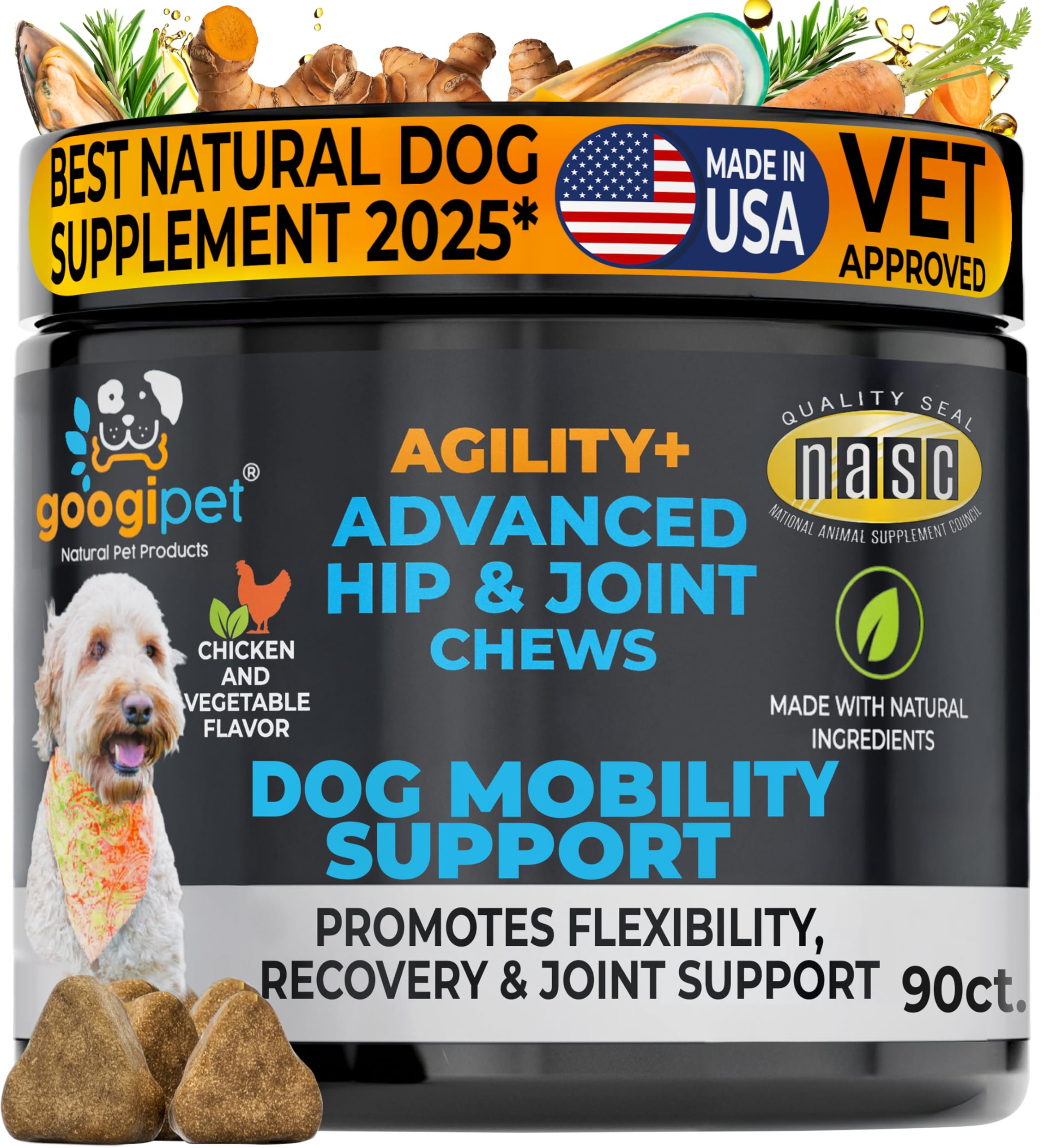 Googipet Premium Dog Multivitamin Chewable, Dog Vitamins and Supplements, Puppy Vitamins & Senior Dogs Probiotics for Gut Health + Vitamin C, Glucosamine for Dogs Joint Support (Chicken Flavor)