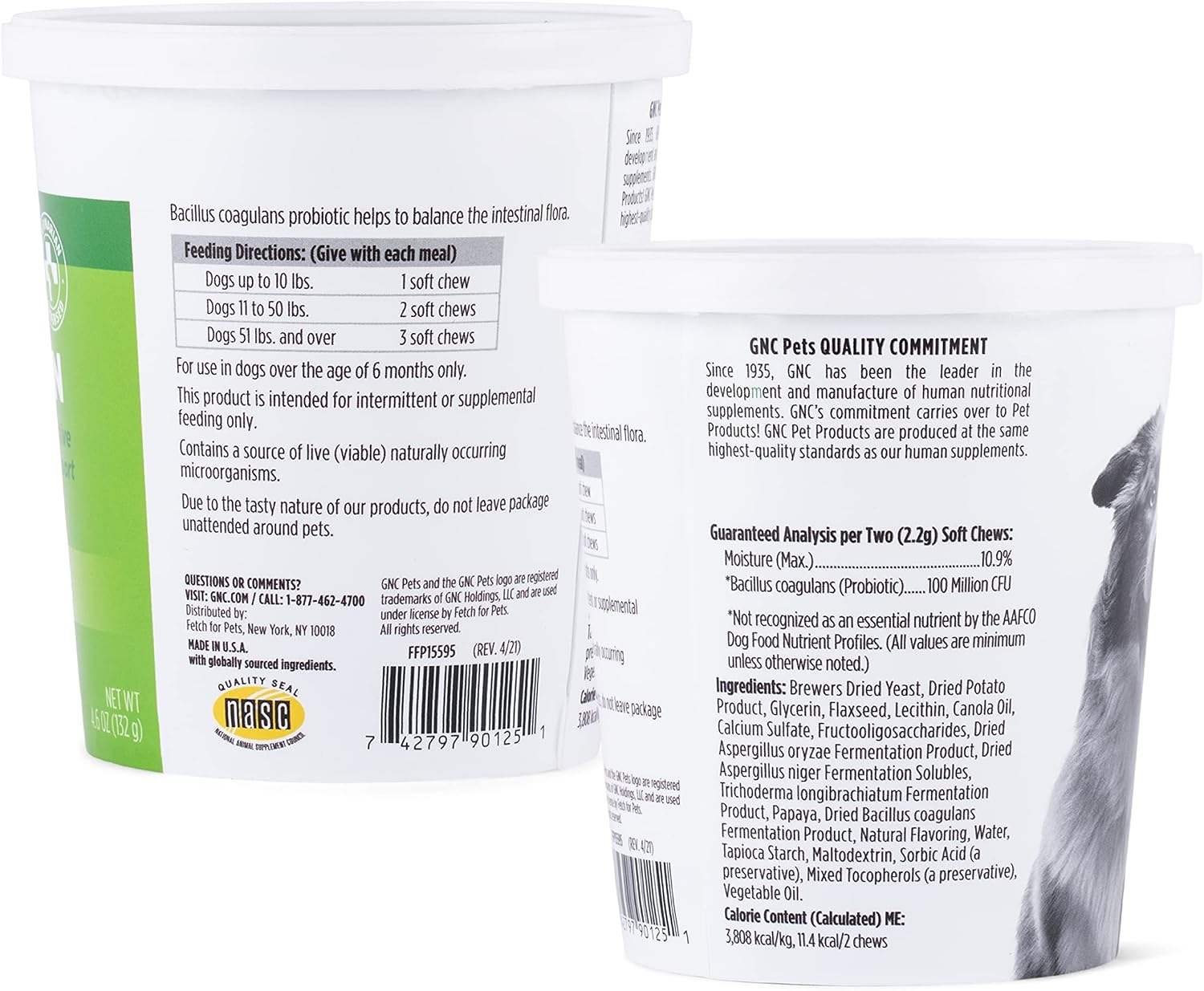 GNC Pets Essentials Digestion Soft Chews for Dogs, Bacon Flavor, 60 Count | Prebiotics, probiotics, and enzymes formula, for digestive support, puppies and adult dogs, reusable jar