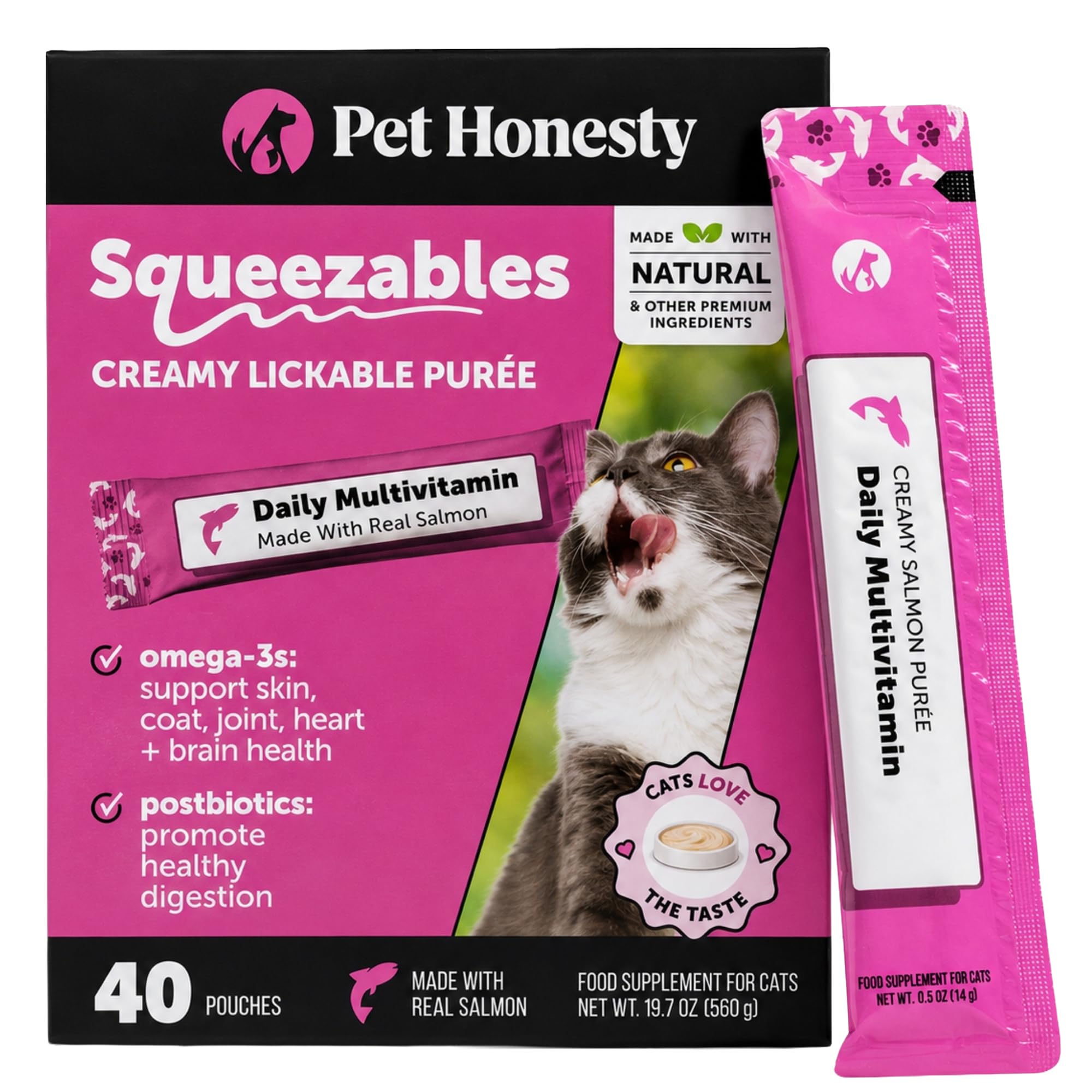Cat Multivitamin Crunchy Creamy Chews - Daily Cat Vitamins with Lysine, Prebiotics, Omega 3 Fish Oil - Cat Treats for Immune Support, Skin Coat, Digestion, Heart + Joint Health (30-Day Supply)