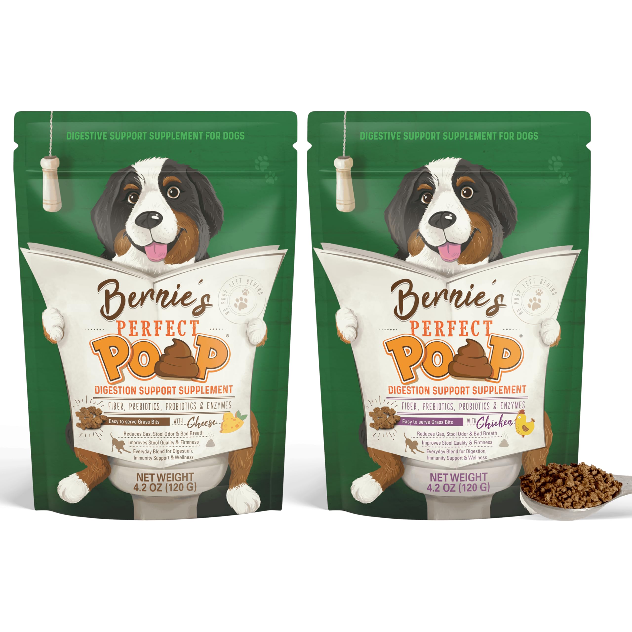 Bernie's Perfect Poop 4-in-1 Dog Digestion Supplement, Cheese, 12.8 oz | Digestive support for firm stools, diarrhea, constipation, gas and stool odor with fiber, prebiotics, probiotics and enzymes